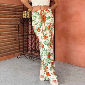 Princess Polly Floral Maxi Skirt - White and Green